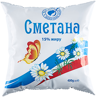 Сметана МОЛОЧНИЙ ВІЗИТ 15% жиру, плівка поліетиленова 400г